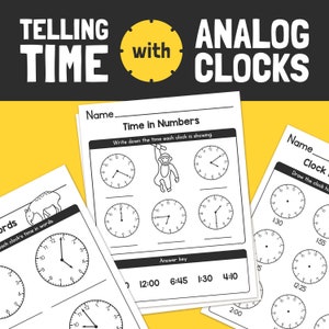 Analog Clocks Worksheets – Kinder, 1st, 2nd, 3rd Grade / Telling Time (Printable PDF Download)