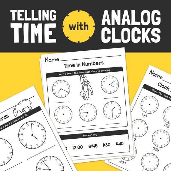 Analog Clocks Worksheets – Kinder, 1st, 2nd, 3rd Grade / Telling Time (Printable PDF Download)