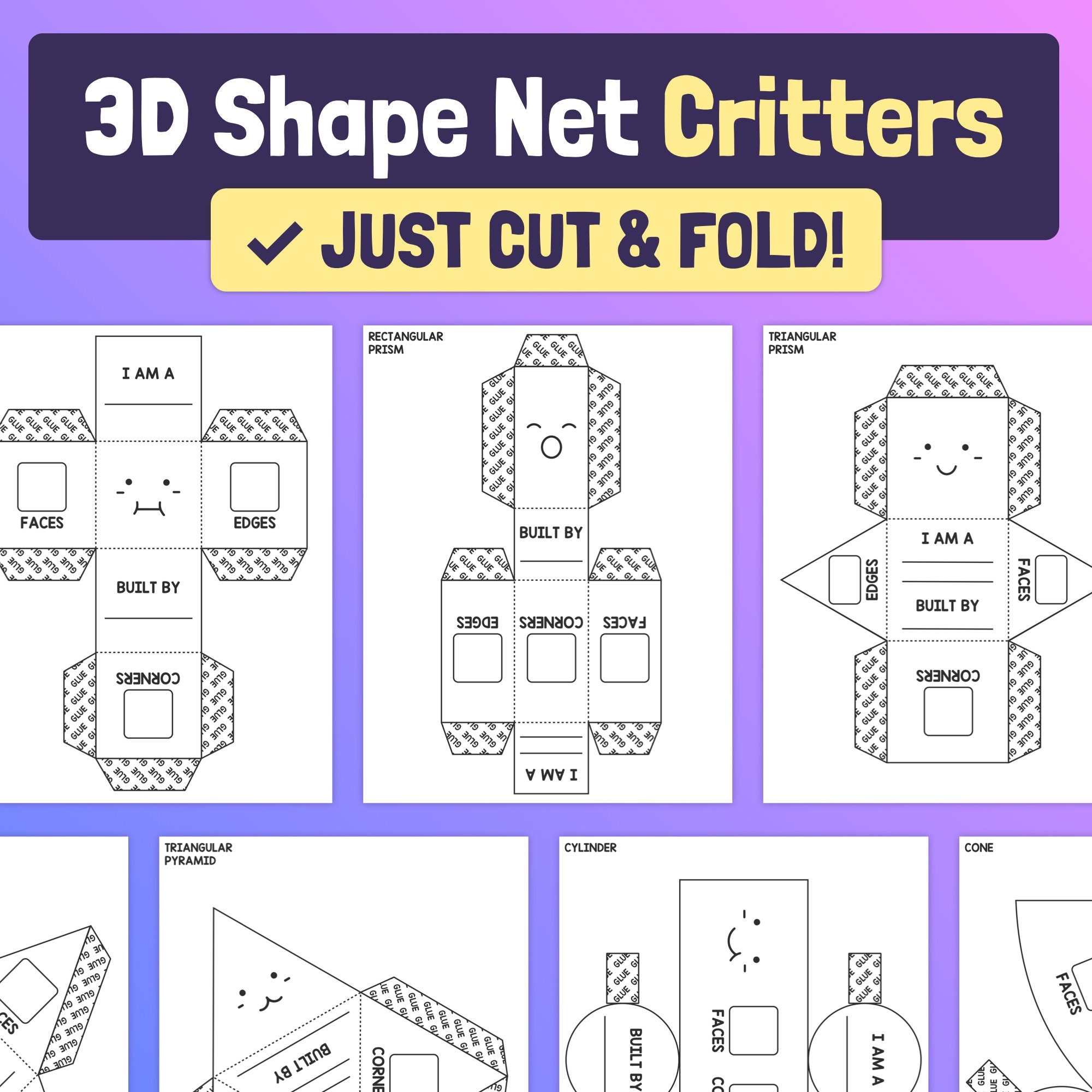 Foldable 3D Shapes (FREE Printable Nets!)