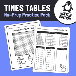 Learn Multiplication Times Tables 1-10 | Winter Multiplication Facts Worksheets, Christmas Multiplication — 1st, 2nd, 3rd (Printable PDF)