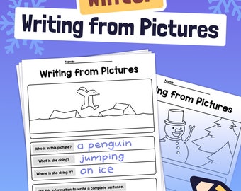 Winter Sentence Writing From Pictures | Kindergarten, 1st, 2nd Grade Christmas Sentence Worksheets, ESL & ELA (Printable PDF)