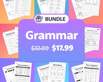 Paquet de grammaire | Grammaire de la maternelle, grammaire de 1re année, feuilles de travail de grammaire de 2e année, centres de grammaire, activités de grammaire (PDF imprimable)