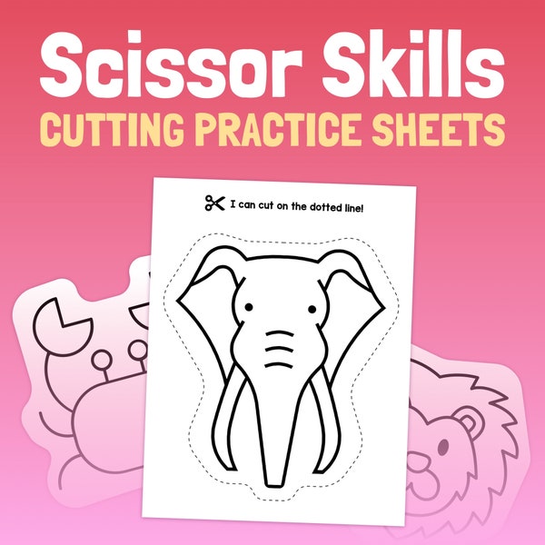 Scissor Skills Activity | Cutting Practice, Kindergarten Fine Motor Skills Activity, Cutting With Scissors Animal Craft (Printable PDF)
