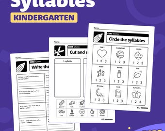 Arbetsblad för stavelser | Aktiviteter och center för att räkna, blanda och segmentera stavelser för dagis för Common Core ELA-standard RF.K.2b