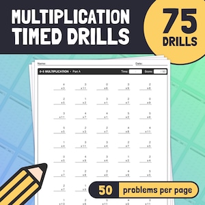 Timed Multiplication Drills | 2nd, 3rd, 4th Grade Times Tables Quizzes, 0-12 Multiplication Worksheets (50 Per Page) (Printable PDF)