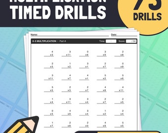 Timed Multiplication Drills | 2nd, 3rd, 4th Grade Times Tables Quizzes, 0-12 Multiplication Worksheets (50 Per Page) (Printable PDF)