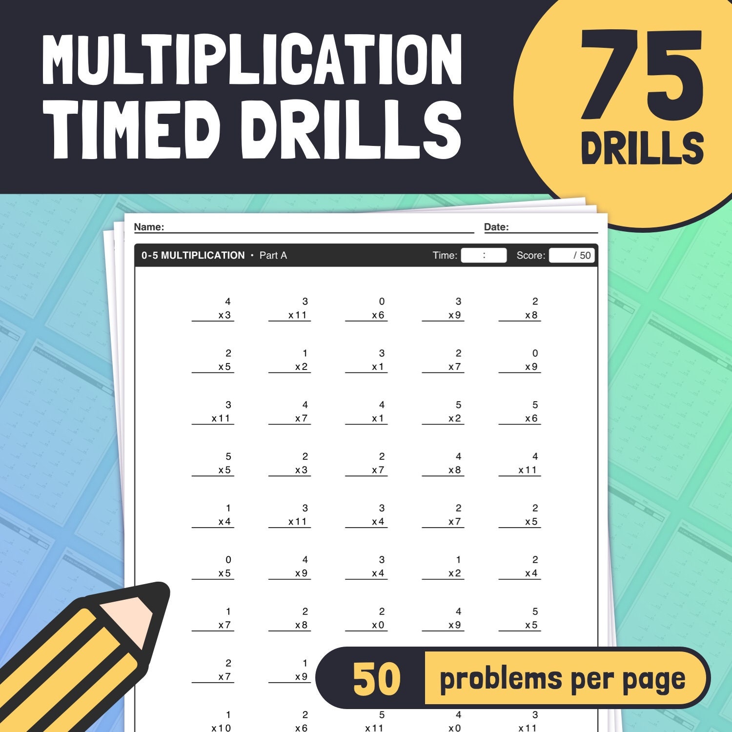 Timed Multiplication Drills 2nd, 3rd, 4th Grade Times Tables Quizzes