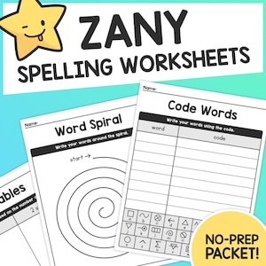 Zany Spelling Worksheets | Kinder, 1st, 2nd, 3rd Grade – English Literacy Practice, ELA & ESL Spelling Activities (Printable PDF)