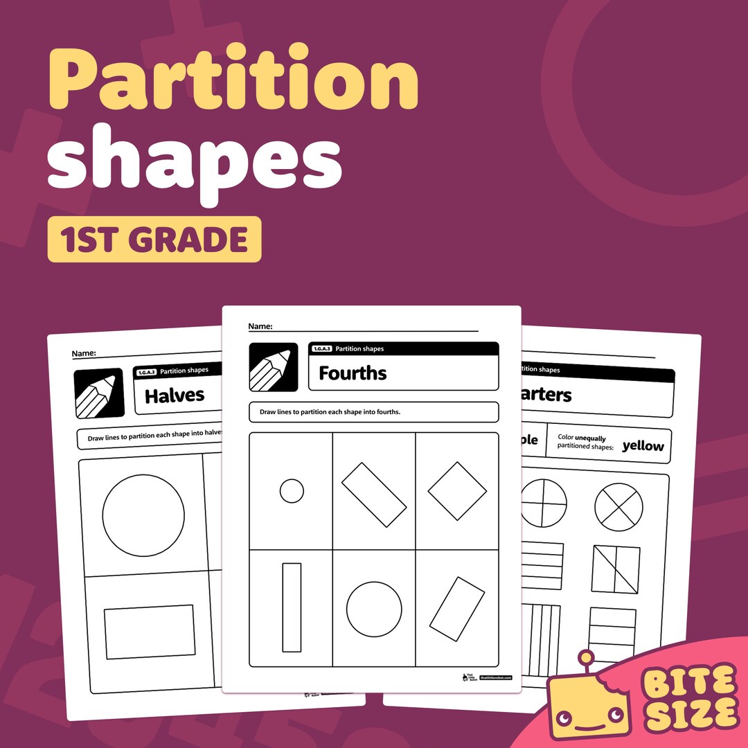 Partition Shapes Worksheets 1st Grade Geometry Fractions Halves