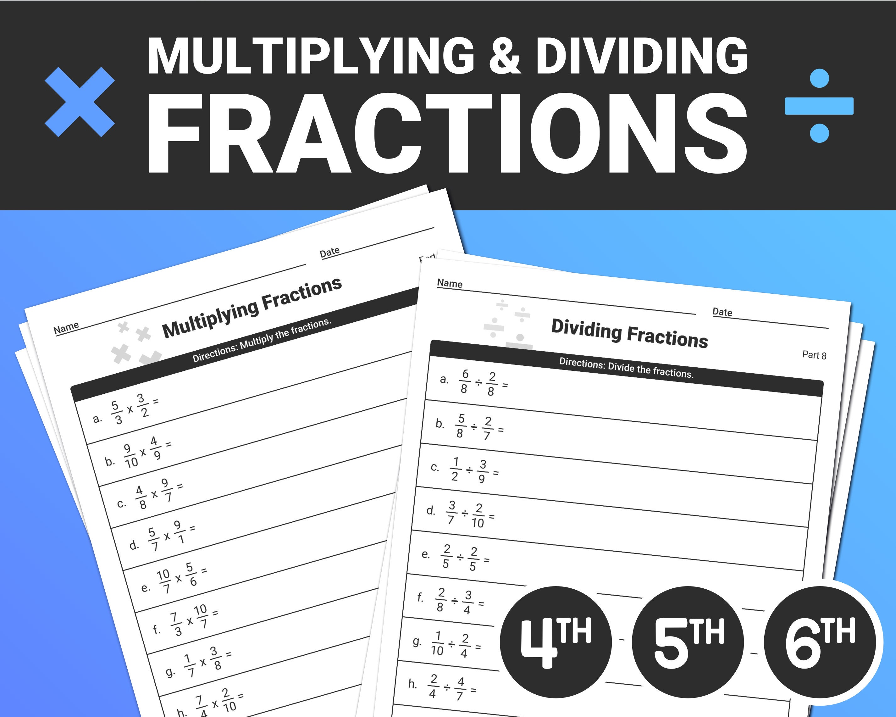 multiplying dividing fractions worksheets 4th 5th 6th etsy hong kong