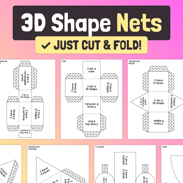 3D Shape Nets Activity | 4th, 5th, 6th Grade Cutout 3D Shapes Craft, Geometry 3D Shapes Center, No Prep 3d Shapes Unit (Printable PDF)