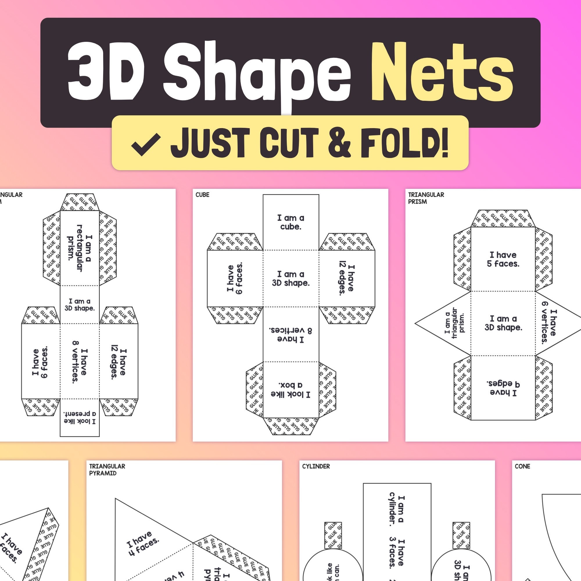 3D Shape Nets Activity 4th, 5th, 6th Grade Cutout 3D Shapes Craft, Geometry 3D  Shapes Center, No Prep 3d Shapes Unit printable PDF -  Finland