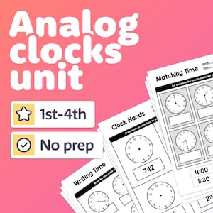 No Prep Reading Analog Clocks Unit | 1st, 2nd, 3rd Grade Telling Time Worksheets (Printable PDF)