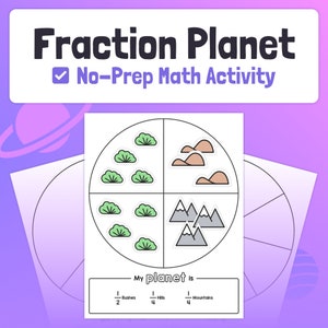 Fractions Craft | Beginner Fractions Activity, Space Fractions Math Center, 2nd & 3rd Grade Common Core Math Center (Printable PDF)