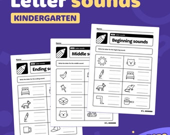Werkbladen en centra voor lettergeluiden | Klankgeluiden kleuterschool: begin, midden, einde voor Common Core Standard L.K.2c (afdrukbaar pdf-bestand)