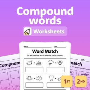 1st & 2nd Grade Compound Words Worksheets Vocabulary and Grammar Activities, English Worksheets Printable PDF image 1
