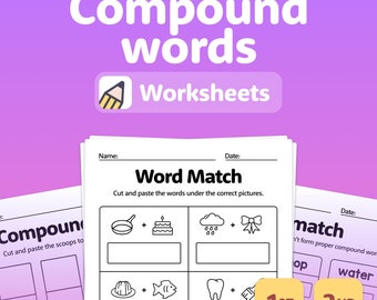1st & 2nd Grade Compound Words Worksheets | Vocabulary and Grammar Activities, English Worksheets (Printable PDF)