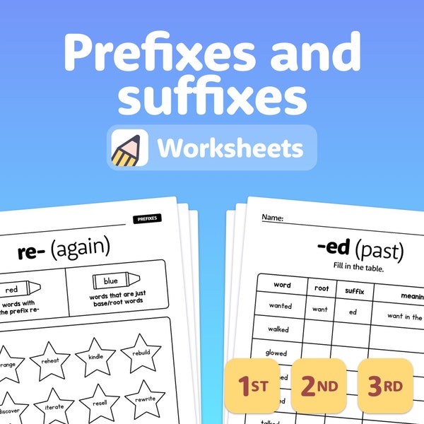 2nd & 3rd Grade Prefixes and Suffixes Worksheets | Grammar Worksheets, Root Words and Vocabulary Activities (Printable PDF)