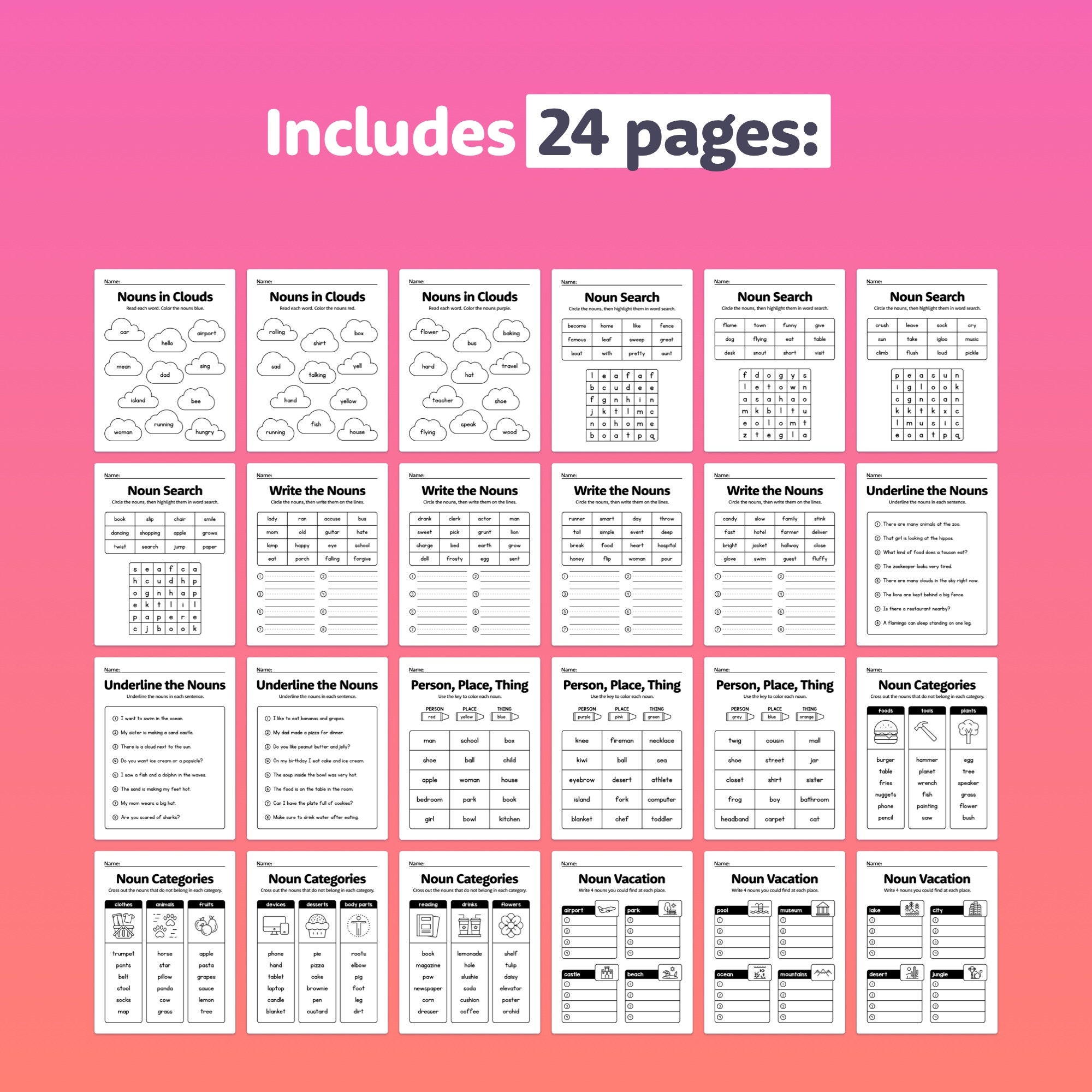 Common Nouns Worksheets | Person, Place, Thing | 1st Grade Noun ...