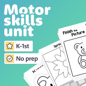 No Prep Fine Motor Skills Unit | Kindergarten, 1st, 2nd Grade Scissor Skills, Directed Drawing, & Coloring Activities (Printable PDF)