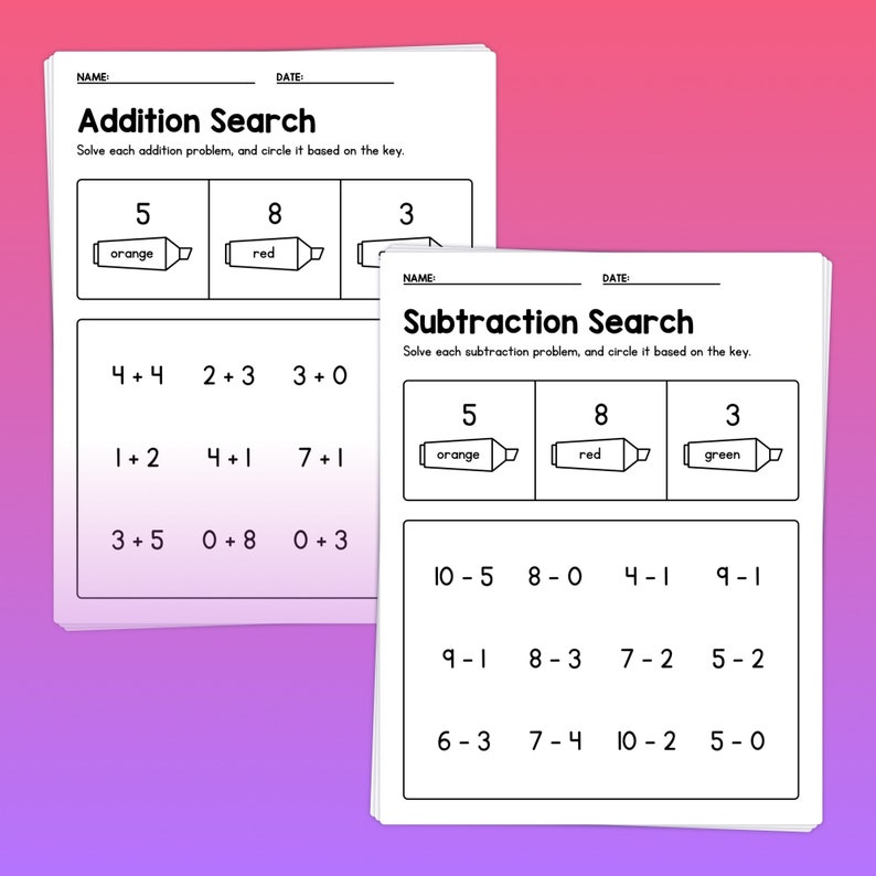 No Prep Addition & Subtraction Worksheets Pre-k, Kindergarten, 1st ...