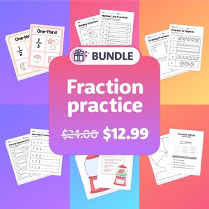 No Prep Fractions Bundle | 2nd, 4th, 3rd Grade Fraction Activities | Beginner Fraction Worksheets | Fraction Math Centers (Printable PDF)