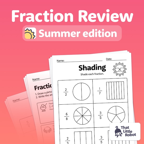 3rd Grade Fractions Review | Summer Fraction Worksheets, 3rd Grade Summer Math Practice (Printable PDF)