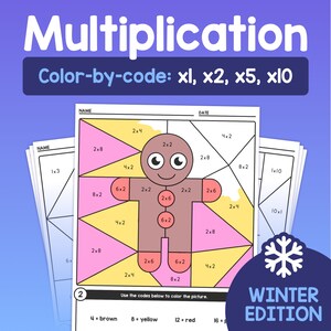 Winter Multiplication Facts 1, 2, 5, 10 | Christmas Multiplication Activity — 1st, 2nd, 3rd Grade Multiplication Worksheets (Printable PDF)