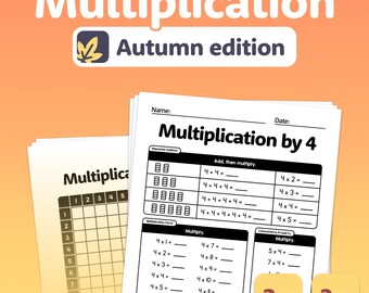 Werkbladen herfsttafels | Herfstvermenigvuldiging 2e, 3e en 4e leerjaar | Tafels voor Thanksgiving en Halloween | Herfstwiskunde (afdrukbare pdf)