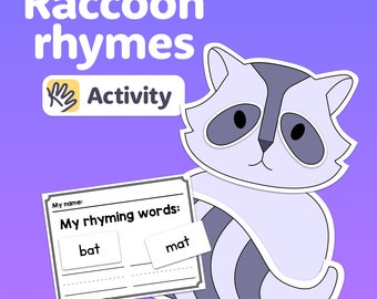 Raccoon Rhymes Activity | Kindergarten, 1st Grade Rhyming Words Literacy Center (Printable PDF)