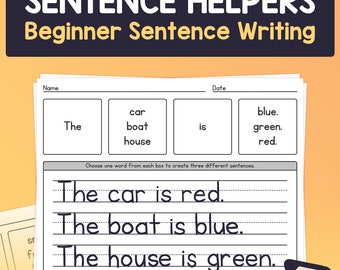 Beginner Sentence Writing Worksheets | Kindergarten, 1st, 2nd Grade ELA Worksheets, Writing Sentences Activity (Printable PDF)