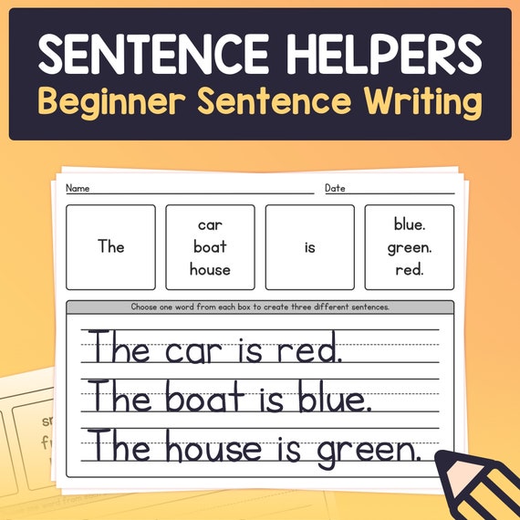 Beginner Sentence Writing Worksheets kindergarten, 1st, 2nd Grade