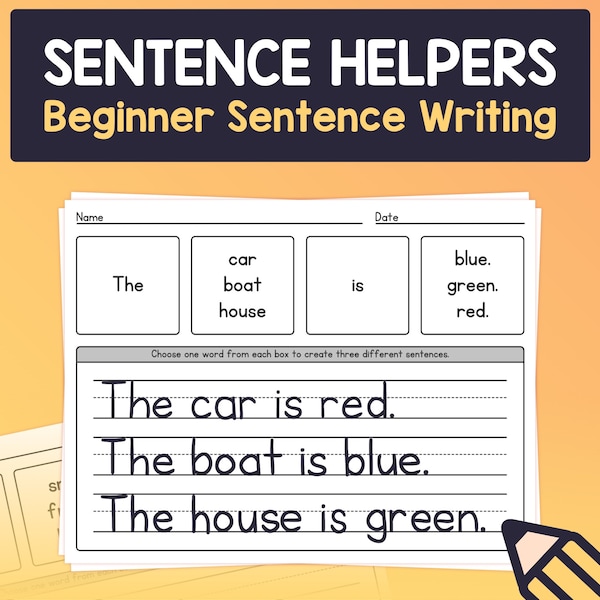 Beginner Sentence Writing Worksheets | Kindergarten, 1st, 2nd Grade ELA Worksheets, Writing Sentences Activity (Printable PDF)