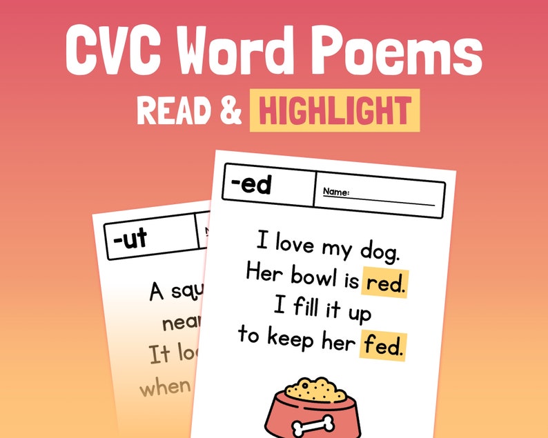 CVC Words Poems ELA Kindergarten & 1st Grade Phonics Poems - Etsy