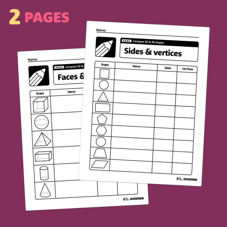 Compare 2d & 3d Shapes Worksheets | Kindergarten Shape Attribute ...