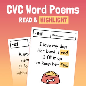 CVC Worte Gedichte | ELA Kindergarten & 1st Class Phonics Poems, Gemeinsames Lesen und Geführtes Lesen Aktivität (druckbare PDF)