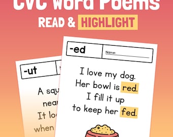CVC単語詩｜ELA幼稚園児・小学1年生向けフォニックス詩、共有読書、ガイド付き読書アクティビティ（印刷可能なPDF）