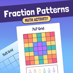 Fraction Patterns | 2nd, 3rd, 4th Grade Coloring Fractions Activity & Bulletin Board Display, Differentiated Fraction Center (Printable PDF)