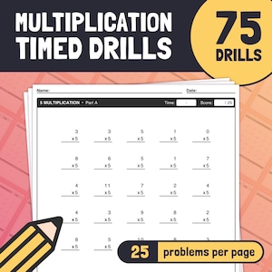 0-12 Timed Multiplication Drills | 2nd, 3rd, 4th Grade Times Tables Quiz, Multiplication Worksheets (25 Per Page) (Printable PDF)