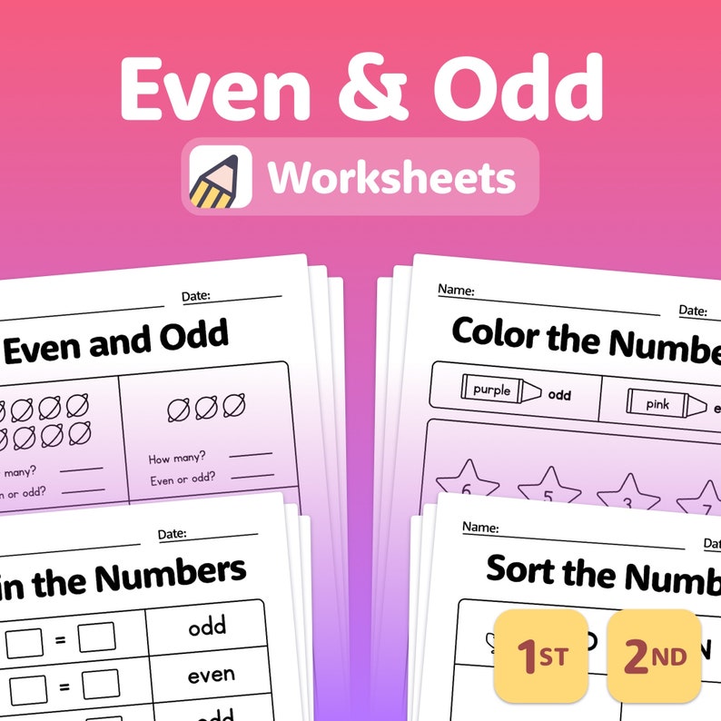 1st & 2nd Grade Even and Odd Numbers Worksheets | 2nd Grade Math ...