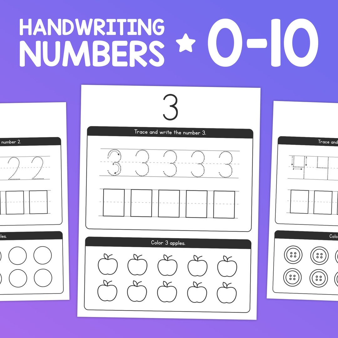 Handwriting Numbers 010 Worksheets Basic Counting and Number Writing