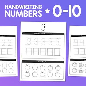 May include: Black and white printable worksheet for tracing and writing the number 3. The worksheet includes a section for tracing the number 3 five times, a section for writing the number 3 five times, and a section for coloring 3 apples.