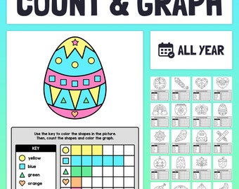 All Year Graphing Worksheets | Kindergarten & 1st Grade Graph by Counting Shapes Activity (Printable PDF)