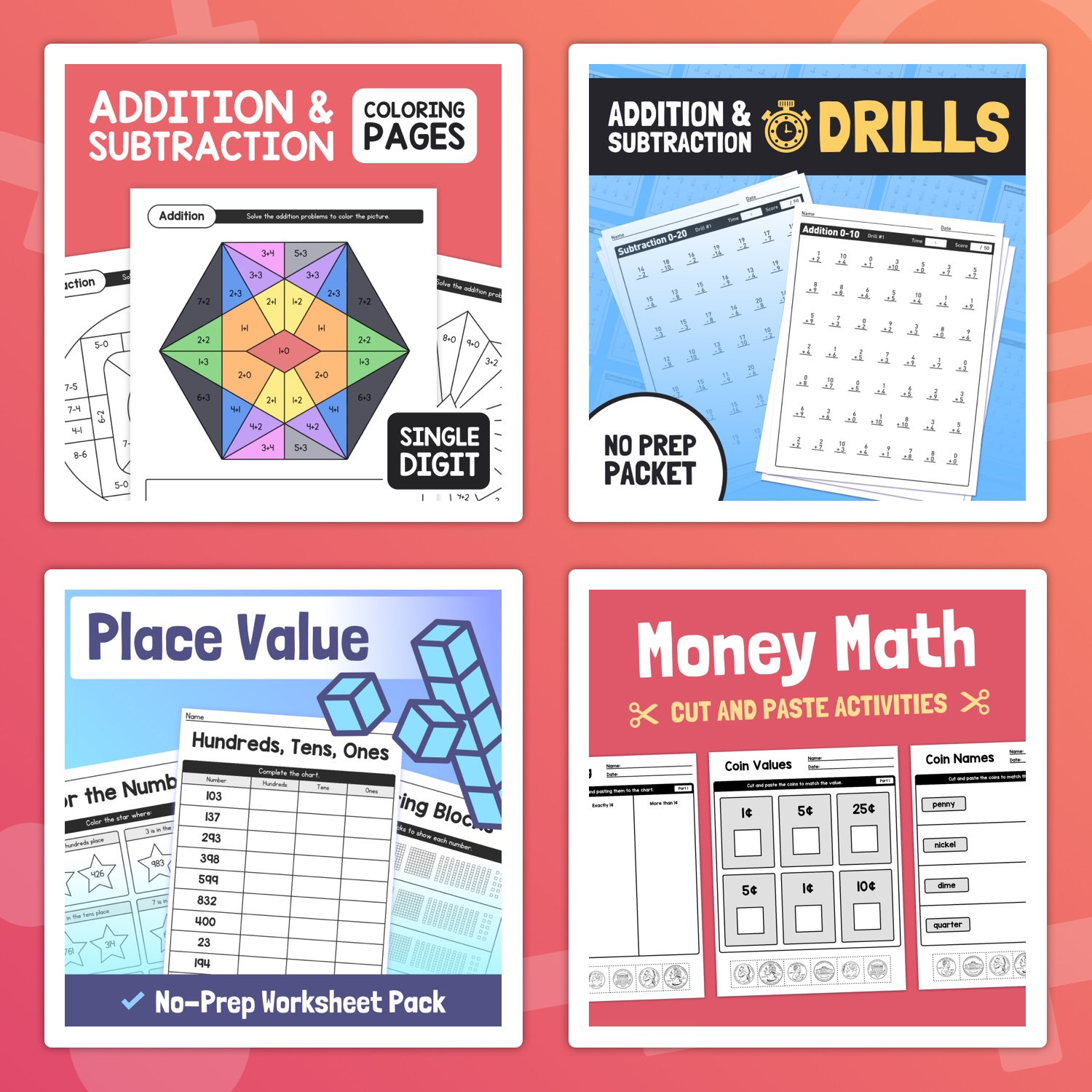 1st Grade Math Worksheets, Activities & Centers | Bundle: Addition ...