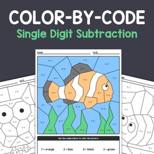 Single Digit Subtraction Worksheets – Kindergarten, 1st Grade Math Color-by-Code (Printable PDF Download)