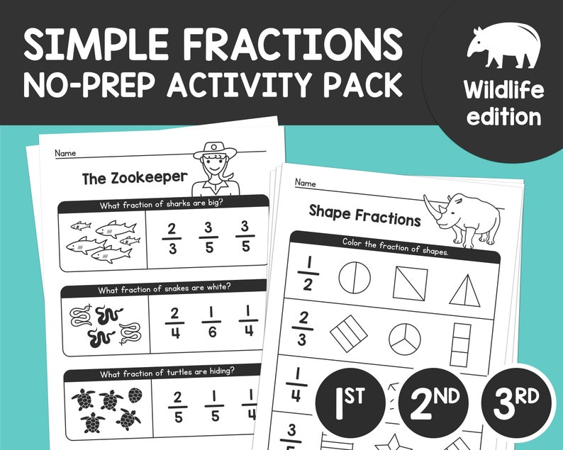 simple fractions worksheets 1st 2nd 3rd grade basic etsy new zealand