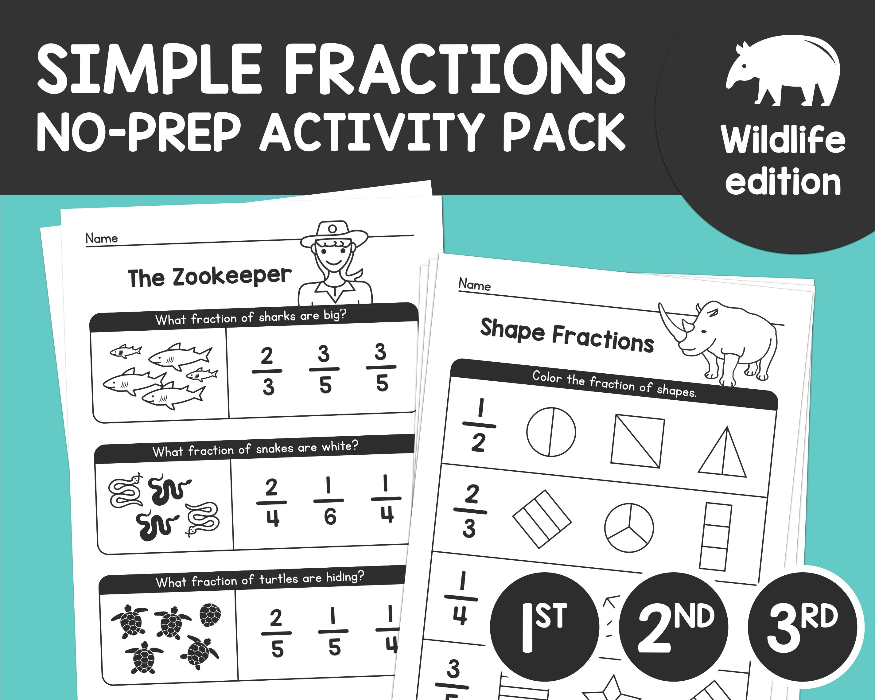 simple fractions worksheets 1st 2nd 3rd grade basic etsy new zealand