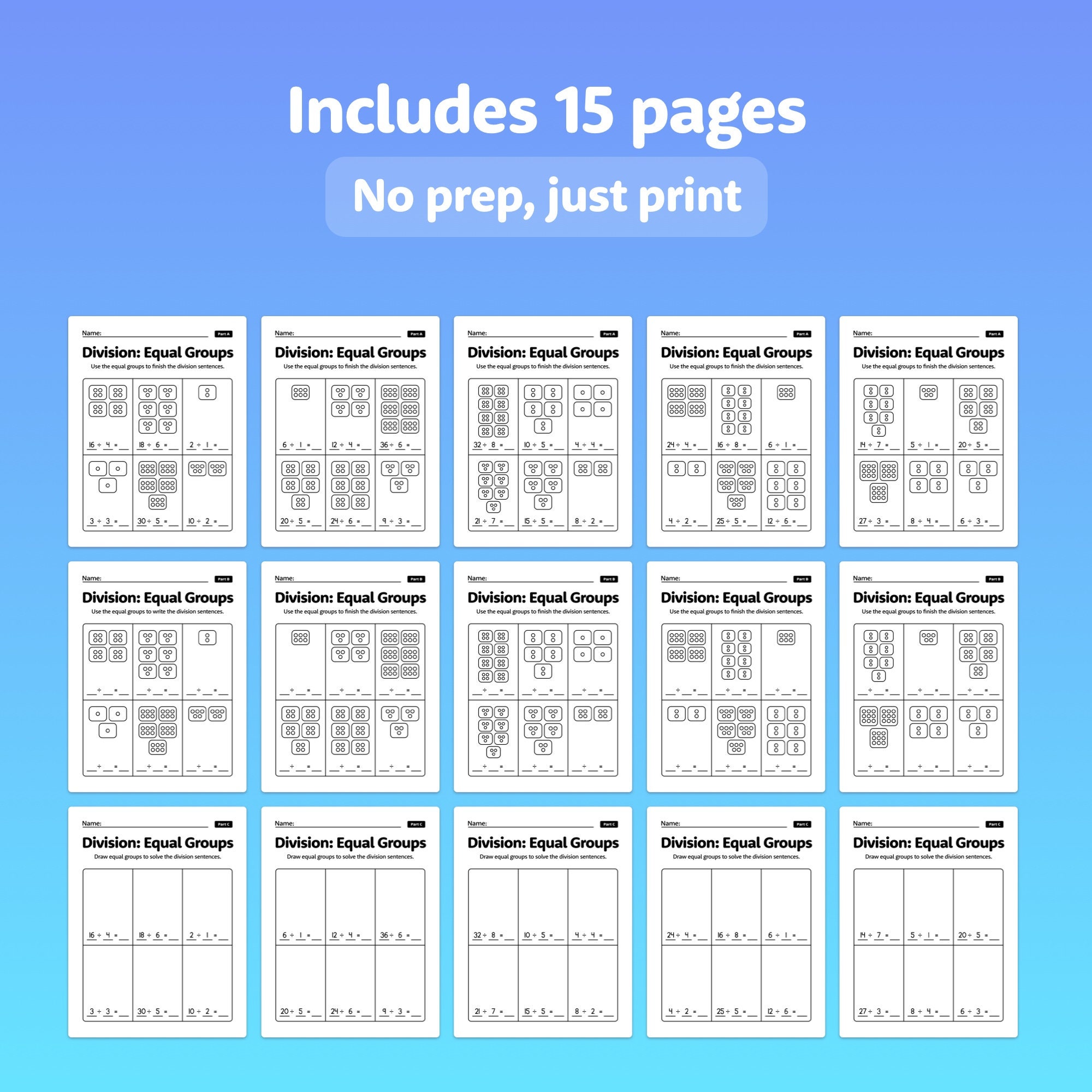 Equal Groups Division Worksheets| 2nd, 4th, 3rd Grade Division Practice ...