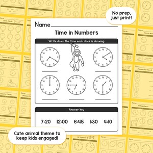 analog clocks worksheets kinder 1st 2nd 3rd grade etsy