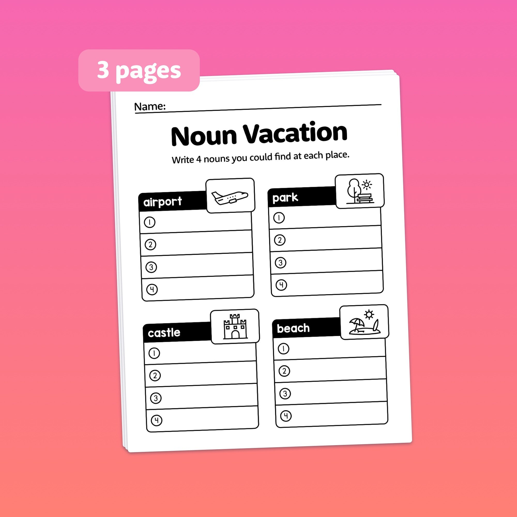 Common Nouns Worksheets Person, Place, Thing 1st Grade Noun Activities ...